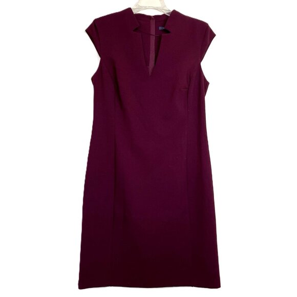 Esprit Fitted Sheath Dress Notched Vneck Cap Sleeves Wine NWT Women's US 10 - Picture 10 of 11
